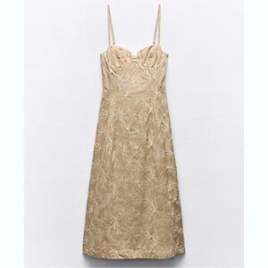 🤍Zara Beige Floral Midi Dress🤍